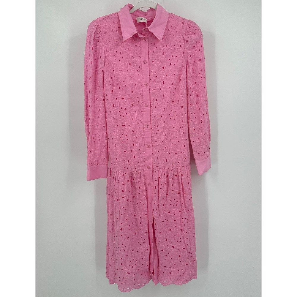 Fate Womens Coquette Cottagecore Eyelet Midi Dress Size S Shabby Chic Pastel
